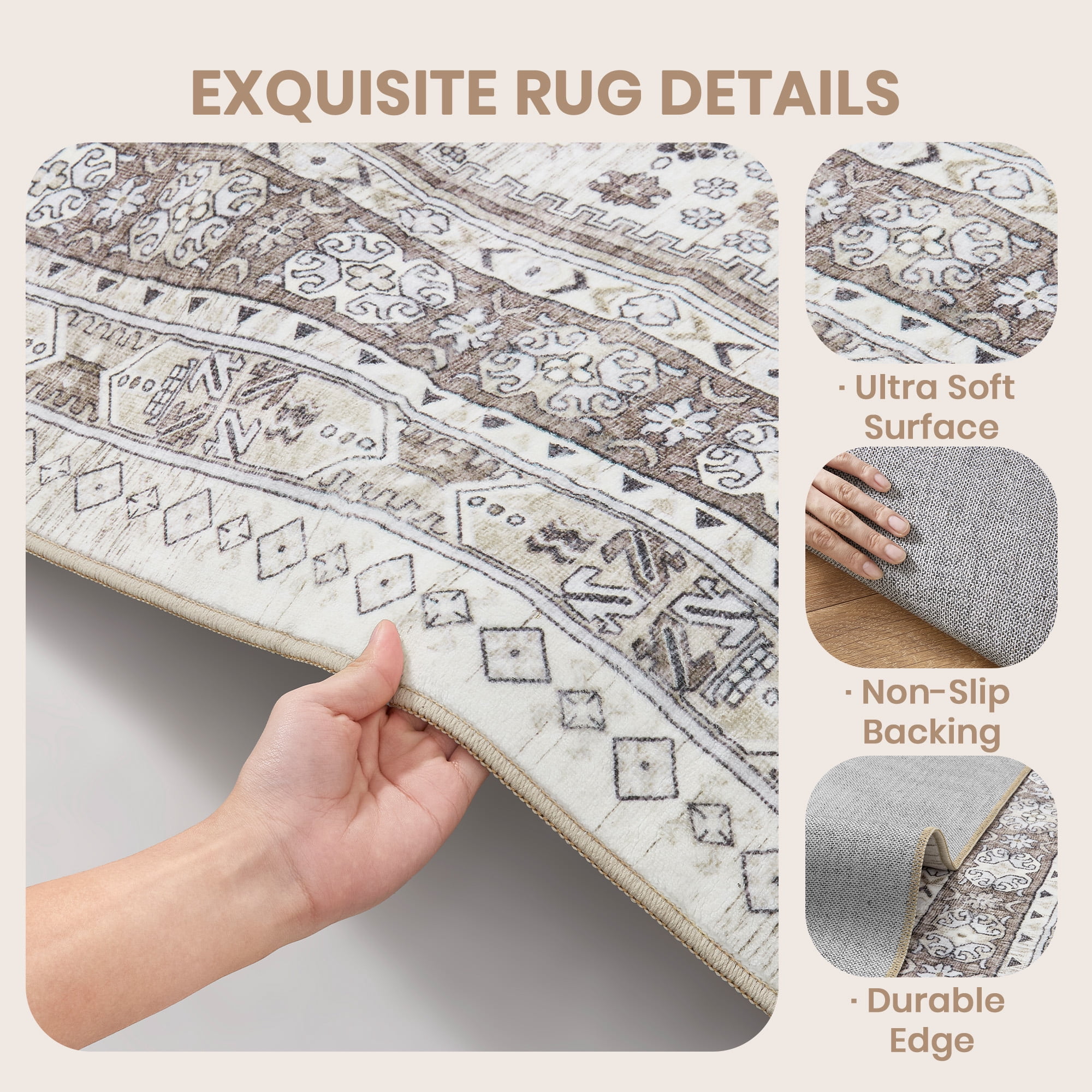 Roxstand 9x12 Area Rugs for Living Room, Vintage Large Area Rug, Non-Slip Backing Washable Rug, Stain Resistant Home Decor Rug (9'x12', Brown)