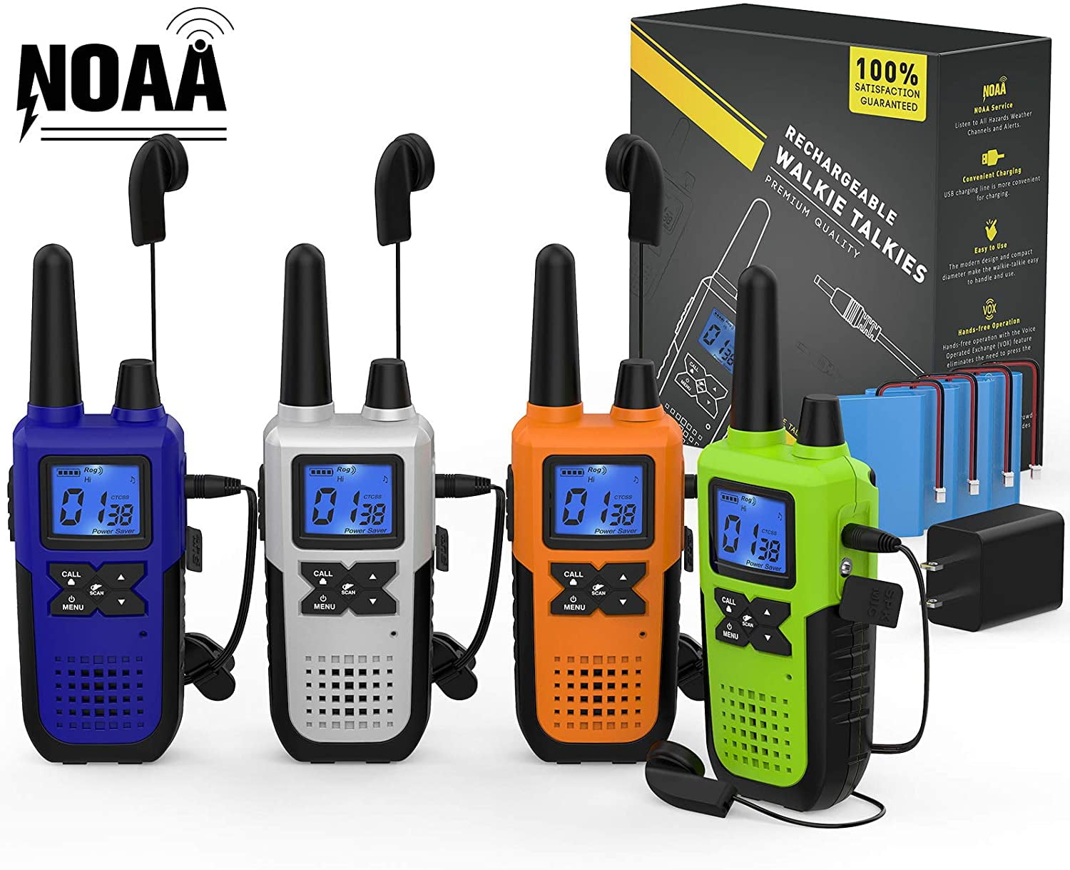 Walkie Talkies for Adults Pack Rechargeable Two-Way Radios Long Range Miles with USB Charging Cable Blue Yellow Pink Walkie Talkies for Camping Hi - 3