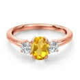 thumbnail image 3 of Gem Stone King 18K Rose Gold Plated Silver Yellow Citrine and Lab Grown Diamond Engagement Ring for Women | 1.09 Cttw | Oval 7X5MM | Gemstone November Birthstone | Size 8, 3 of 6