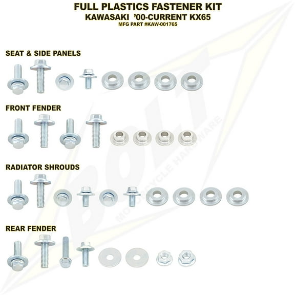 Bolt Full Plastics Fastener Kit For Kawasaki KX65 2000-2009,2011-2023