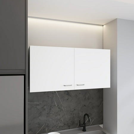 White Wall Cabinet 19 H Double Doors and Shelves / Durable Kitchen Storage
