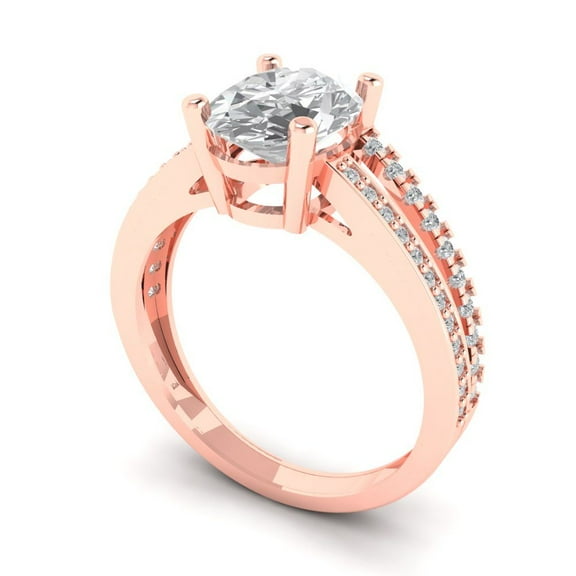 2.32 ct Oval Cut White Sapphire Solitaire with Accents Engagement Ring for Women in 18K Rose Gold