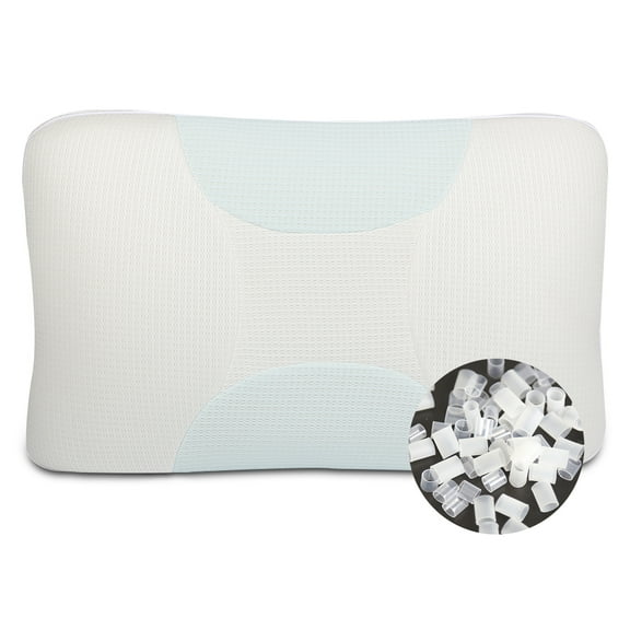 Adjustable Height Sleep Pillow, Ergonomic Design Neck Support Pillow for Pain Relief Sleeping,Relese Pressure, with Washable Pillowcase, Light Blue