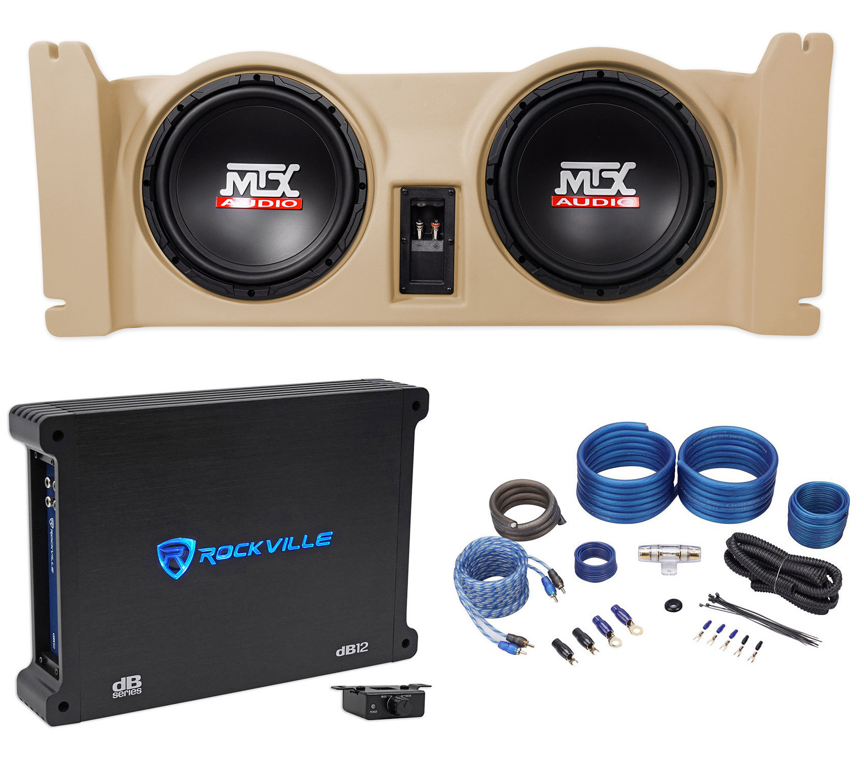 Dual 10" MTX Subwoofers+Tan Box+Amplifier+Amp Kit For 19972006 Jeep Wrangler TJ