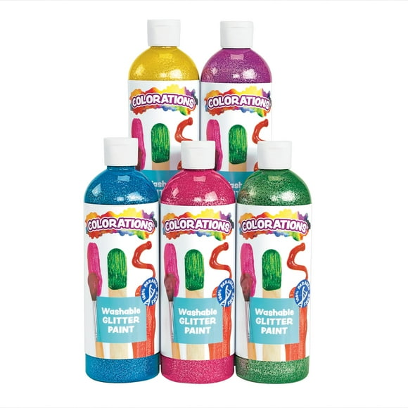 Colorations Washable Glitter Paint for Kids, each 16 fl oz, 5 Colors, Non-Toxic Glitter Paint, Kids Paint,Kids Glitter Paint, Glitter Paint for Children
