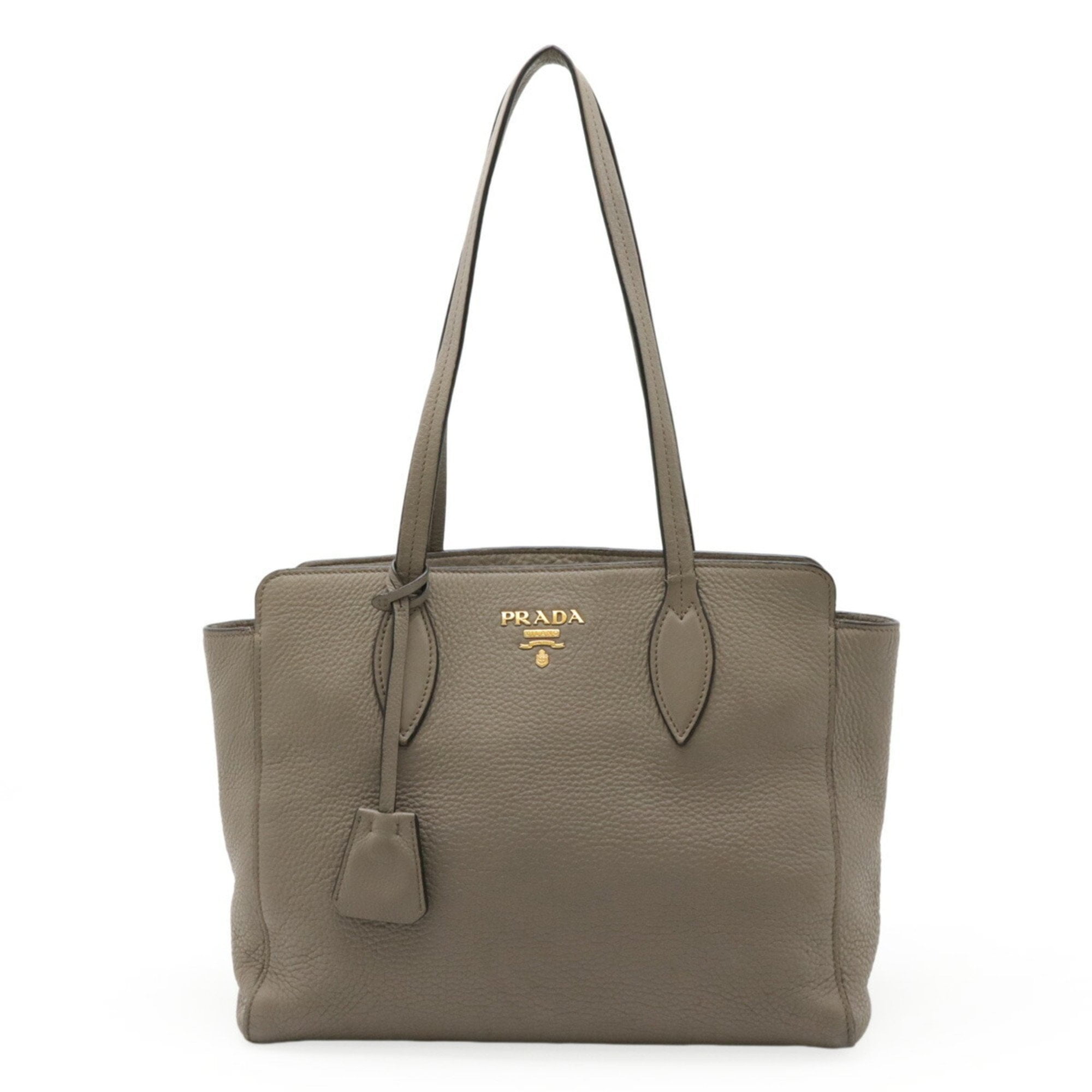 New Prada Argilla Grey Vitello Phenix Leather Double Zip Crossbody