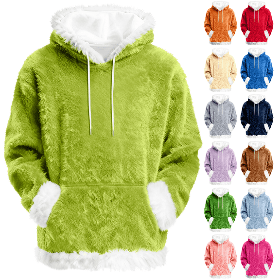 Qwertyu Hoodies for Women Christmas Santa Hoodie with White Faux Fur Trim Cozy & Festive Pullover Sweatshirt Trendy Warm Hooded Sweater for Holiday Blue L