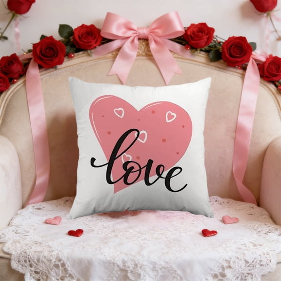 Tuvgenk Valentines Day Decorations-Valentine Pillow Covers 18x18, Pink Hearts Happy Valentine's Day Throw Outdoor Pillow Covers Anniversary Wedding Cushion Case for Home Decor