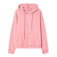 thumbnail image 5 of CaComMARK PI Women's Long Sleeve Shirts/ Coat Women Solid Color Blouse Tops Pockets Hoodied Sweatshirt Zipper Hoodie Pink, 5 of 6