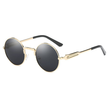 Cyxus Metal Retro Round Polarized Sunglasses with Gold Frame Gray Lens, Anti Glare UV400 Driving Fishing Outdoors