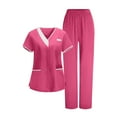 thumbnail image 2 of FNFYFH Scrubs for Women Set Stretch V-Neck Top and Pants Nursing Scrubs for Women Short Sleeve Housekeeping Cleaning Uniform with Pockets, 2 of 9