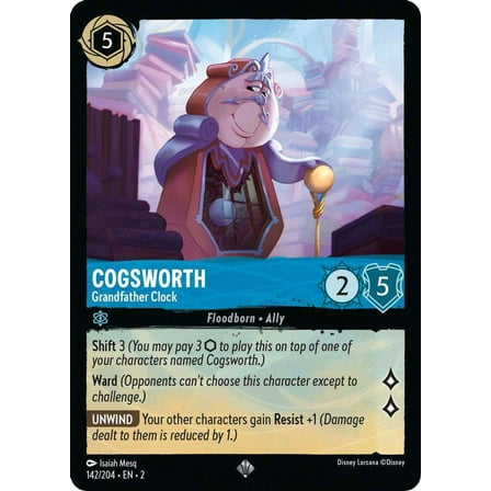 Disney Lorcana Rise of the Floodborn Super Rare Cogsworth - Grandfather Clock #142