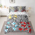 thumbnail image 3 of Homewish Pixelate Miner Chid Twin Bedding Sets 7-Piece, Cartoon Square Rectangle Bedding Comforter Set, Vintage Game Lover Reversible Sheet Sets, Breathable Home Decor, 3 of 8