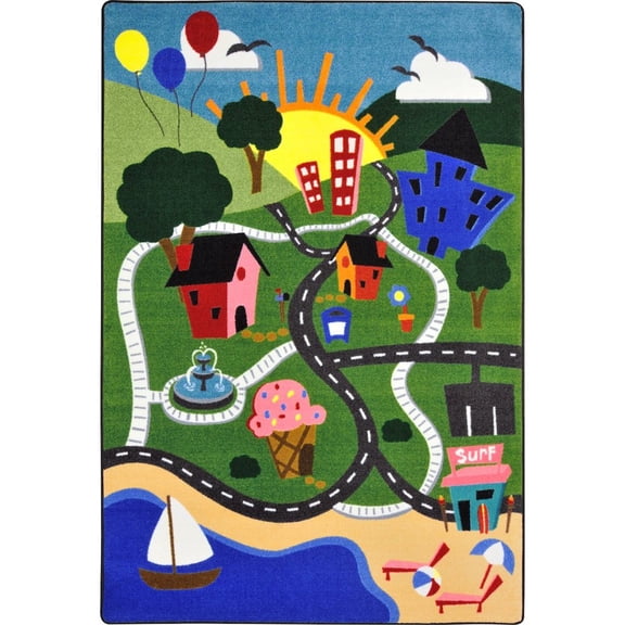 Joy Carpets Kid Essentials Happy Town 5'4" x 7'8" Area Rug in Color Multi