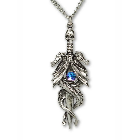 Double Dragon Sword with Blue Crystal Pendant Necklace by Real Metal (Best Places To Metal Detect For Jewelry)