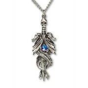 Double Dragon Sword with Blue Crystal Pendant Necklace by Real Metal Jewelry NK-646