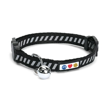 UPC: 0735255518283 | Pawtitas Traffic Reflective Cat Collar with Safety Buckle and Removable Bell Cat Collar Kitten Collar Black Cat Collar