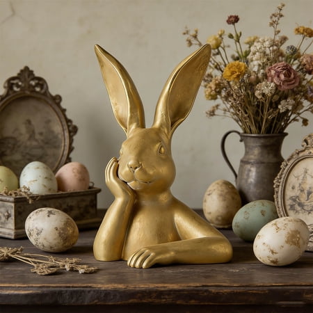 Clearance! Easter Decoration Bunny Figurines 8 Cute Vintage Gold Rabbit Statue Table Decorative Bunny Sculpture Collectibles Easter Birthday Gifts for K*ids Women Men Mom Dad