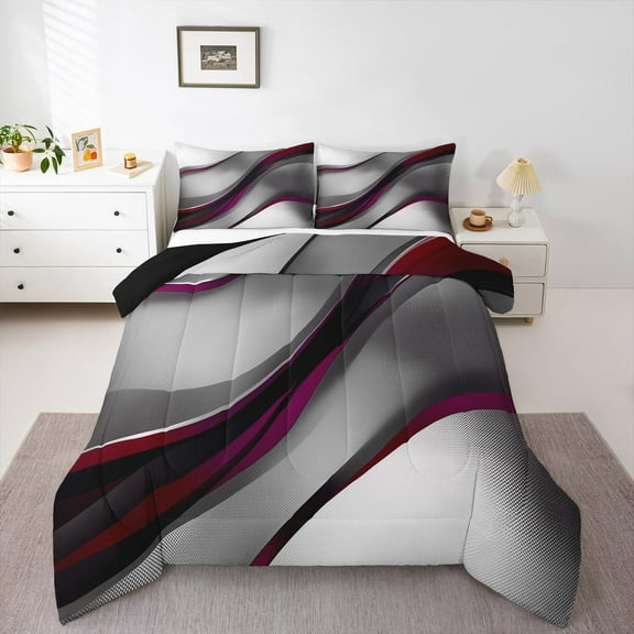 Feelyou Chic Abstract Striped Bedding Comforter Set, Fashion Geometry Twin Comforter Sets, Teen Kid Child Adult Reversible Bedding Set, Microfiber Bedroom Decor, 2 Pieces