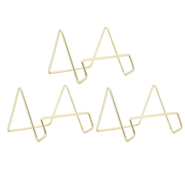PEACNNG Support de Plaque en Fil Doré Ensemble de 3 Pcs Design Géométrique Simple Support de Plaque en Fil Résistant à la Rouille Chevalet Présentoir Élégant et Compact pour Usage à Domicile Ou au Bureau