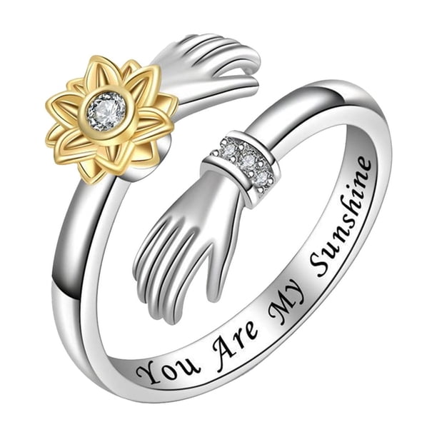 Ajustable Girasol Anillo de Plata Giratorio con Estilo Manos Abrazando Anillo
