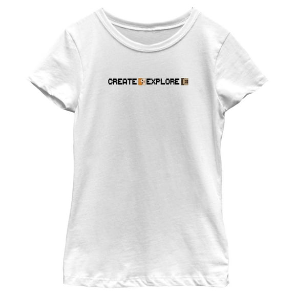 Girl's Minecraft Create Explore Alex and Steve  Graphic Tee White X Large
