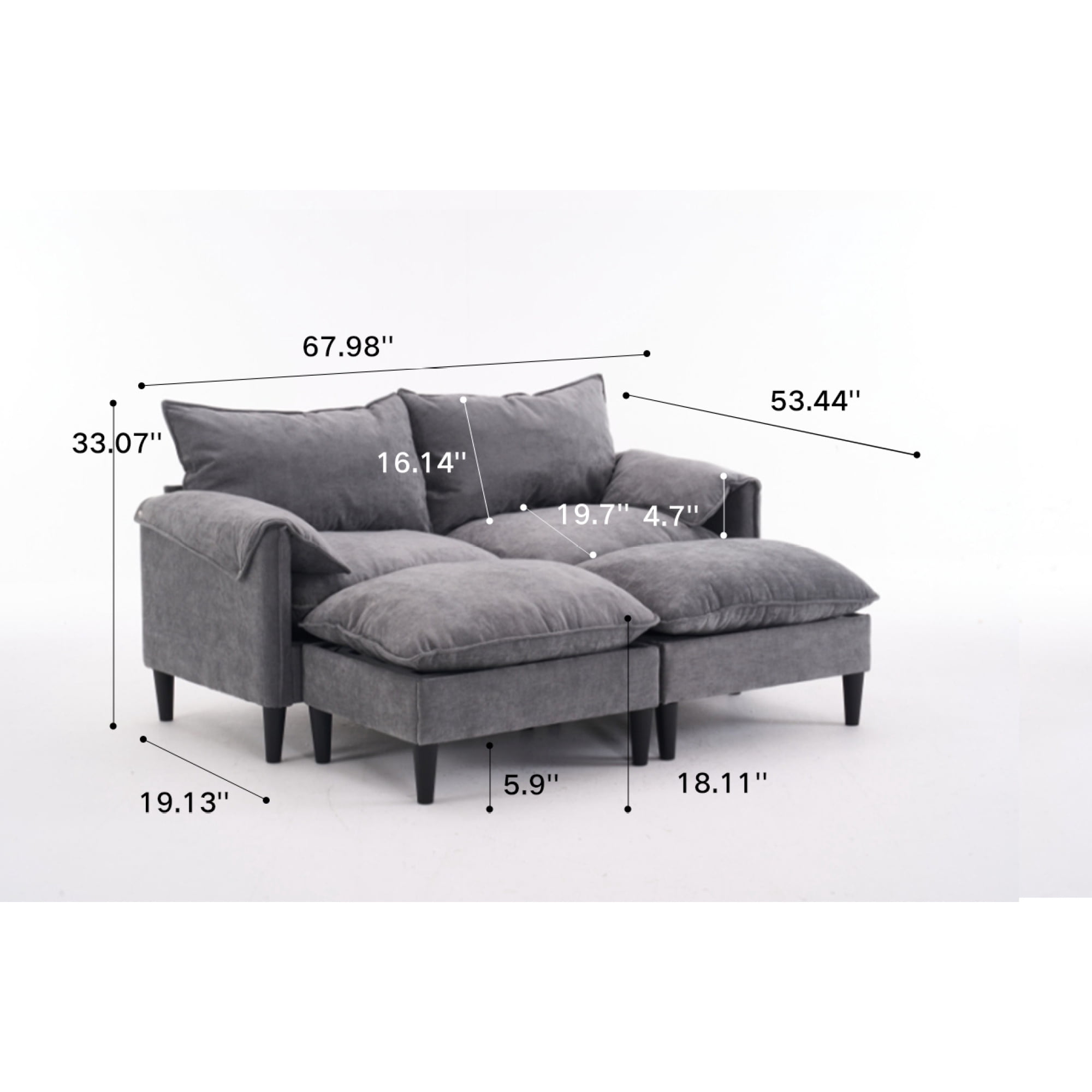 Convertible Combination Sofa U-Shaped Storage Sofa with Footstools , 2-Seater Futon for Living Room, Living Room/Bedroom/Office/Small Space