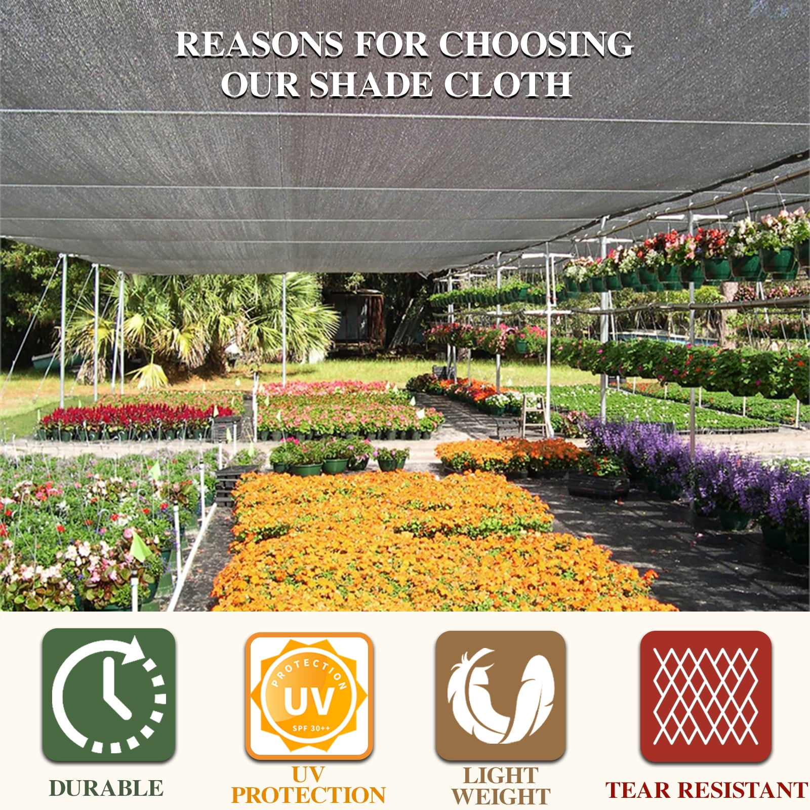 Quobiad 40% Black Shade Cloth, 10 x 20 FT Durable Taped Edge with Brass Grommets UV Resistant Garden Sunblock Shade Net for Outdoor Greenhouse, Plant and Patio