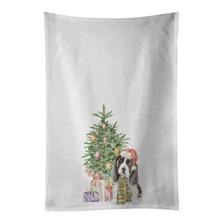 

Basset Hound Puppy Christmas Presents and Tree White Kitchen Towel Set of 2 19 in x 28 in