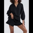 thumbnail image 4 of Conjunto de Dos Piezas para Mujer: Top de Larga con Lazo y Bóxer con Volantes Conjunto Informal A Juego Negro S, 4 of 9