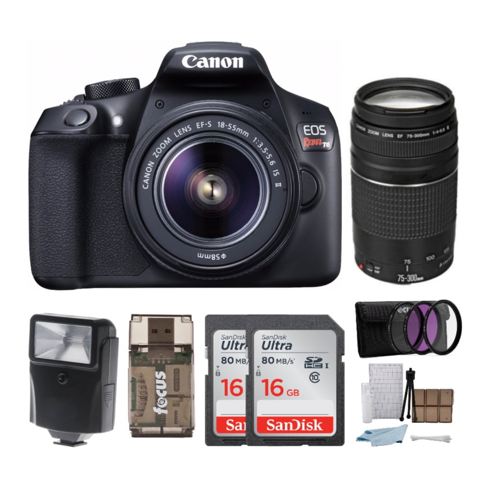 Canon EOS Rebel T6 DSLR Camera with 1855mm and 75300mm Lenses Bundle