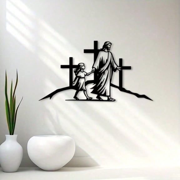 HELLOYOUNG Jesus Cross Wall Art Metal, Intricate Sculptural Crucifix for Home Decor, Durable Weather-Resistant Indoor Outdoor Christian Gift for Living Room Prayer Corner, Rust-Proof Easy Install