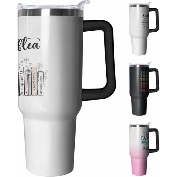 Tumbler with Handle and Lid Straw Double Wall Coffee Mug Stainless Steel Water Bottle Gift for Women Man Travel Cup for Car (EA, 40oz)
