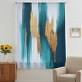 thumbnail image 3 of Abstract Teal Gold Sheer Curtains 45 Inches Long, Green White Wall Art Textured Light Filering Curtains, Breathable Simi Curtain Privacy Drapes for Kitchen Bathroom Lightweight Small Window Treatment, 3 of 9