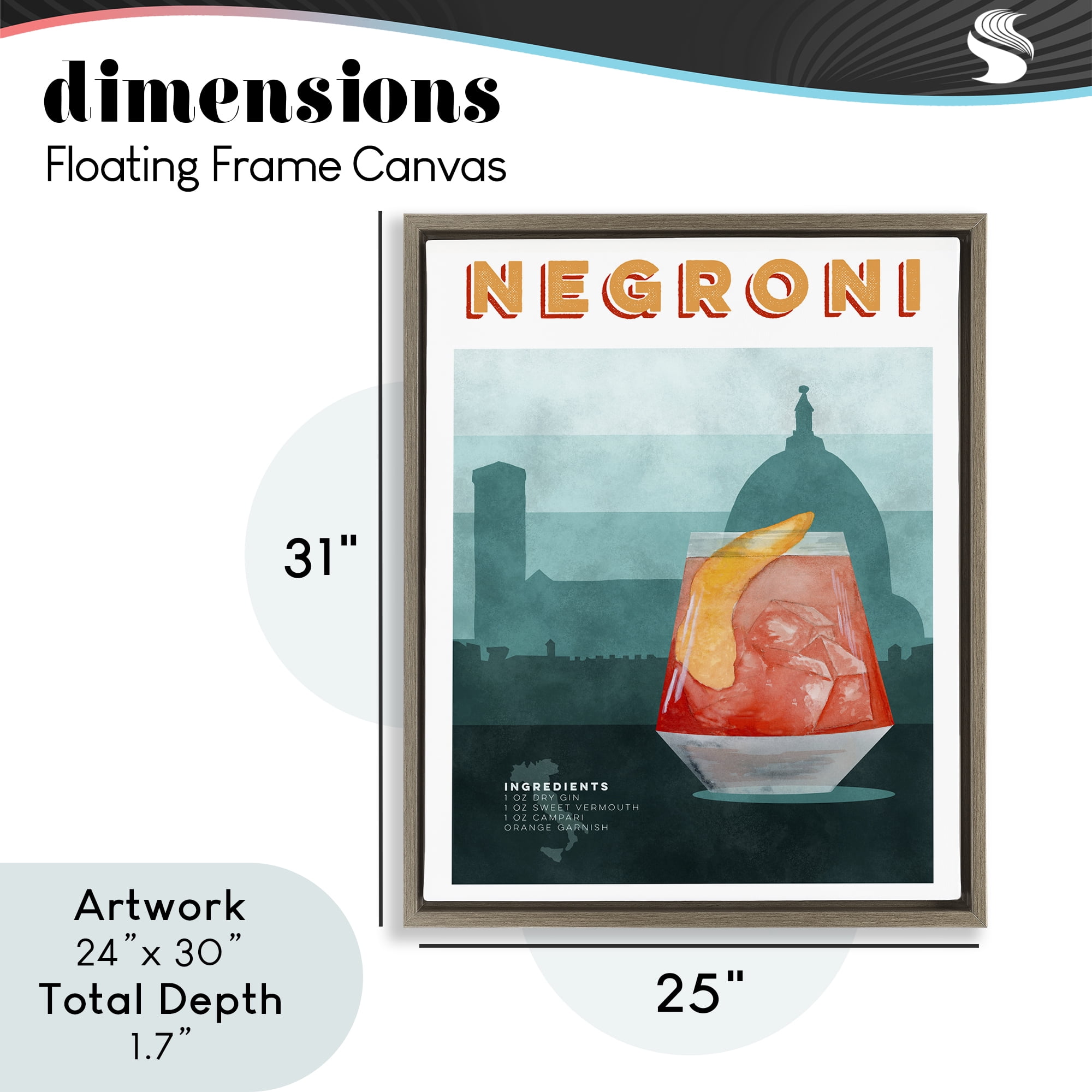 Retro Negroni & Architecture Brown Framed Floater Canvas Wall Art, design by Brett Blumenthal