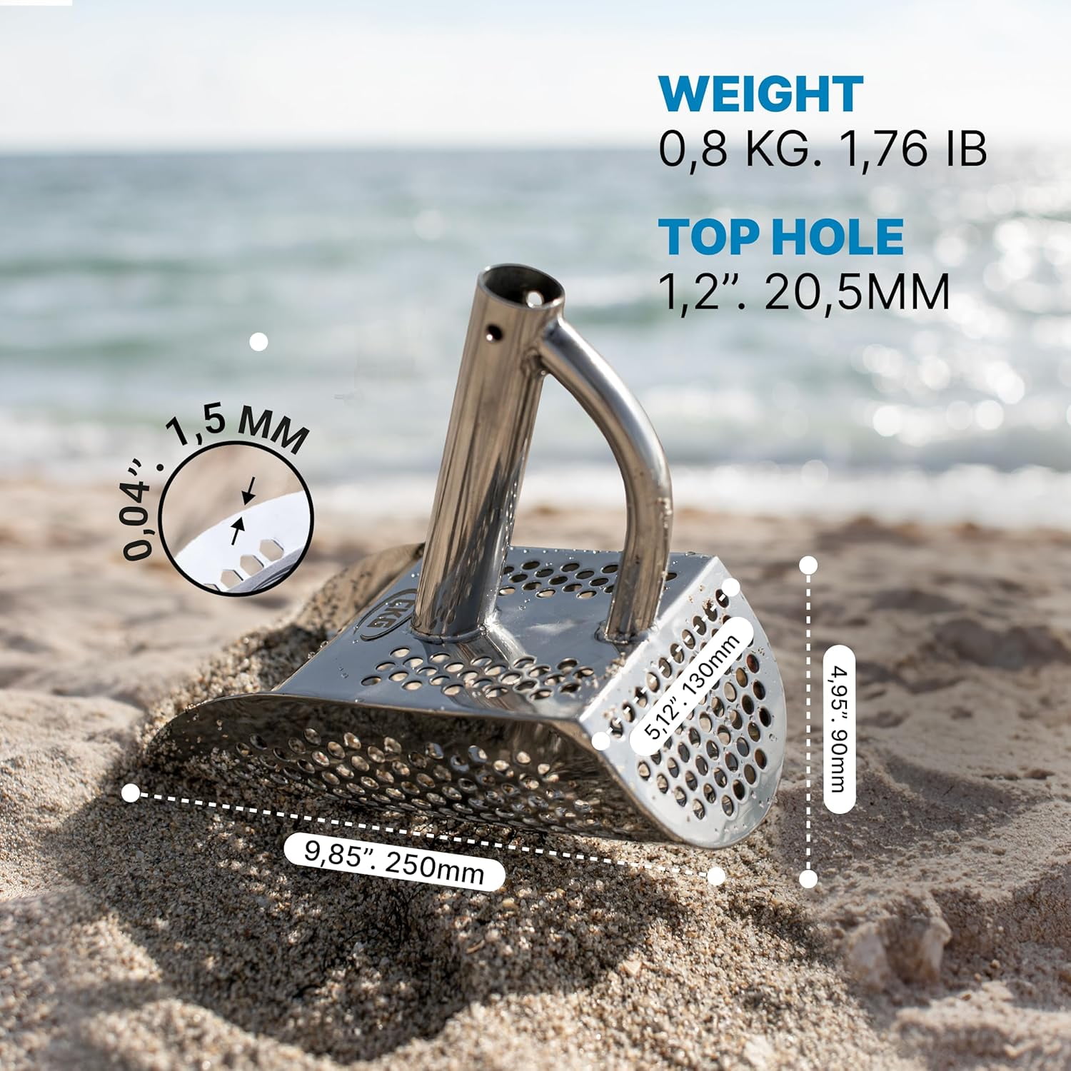 CKG Sand Scoops for Beach Metal Detecting Stainless Steel Beach Metal Detecting Shovel Underwater Treasure Hunting, Metal Detector Accessories(Bag + Scoop + Carbon Fiber Handle), (Diving + Handle)