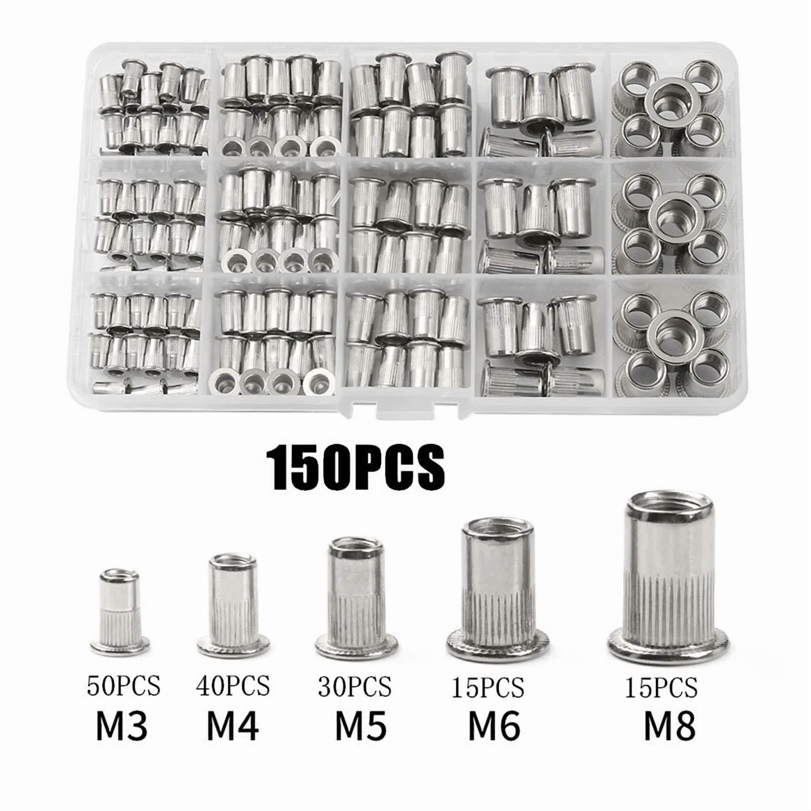 CIRCLE- 150Pcs Rivet Nut Flat Head Threaded Insert Stainless Steel Nutsert Set Kit