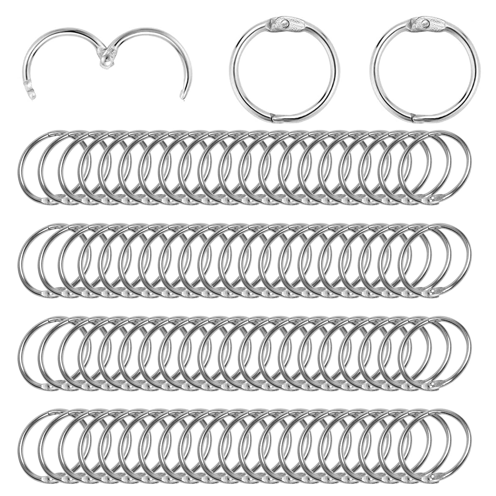SPOKKI 25mm-30mm Office Book Rings, Silver, 90 Count
