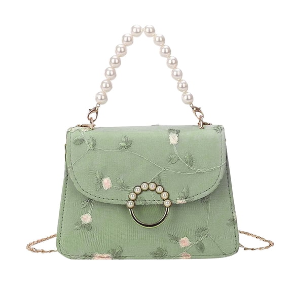 Women Handbag Floral Embroidery Shoulder Bag Pearl Crossbody Bag With Fashion Chain Strap Elegant