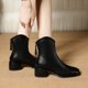 thumbnail image 3 of NECHOLOGY Botas Mujer Zapatos Botines para mujer Moda mujer cuero artificial Color sólido otoño suela gruesa tacones cuadrados cremallera botines cortos zapatos de punta redonda (Black, 6.5), 3 of 5