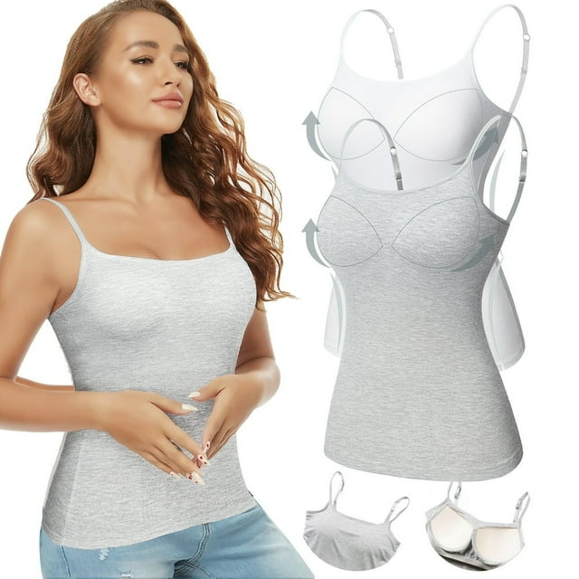 CHUANK Débardeur pour Femmes avec Soutien-Gorge Intégré Rembourré et Bretelles Réglables, Lot de 3 (P-3TG)