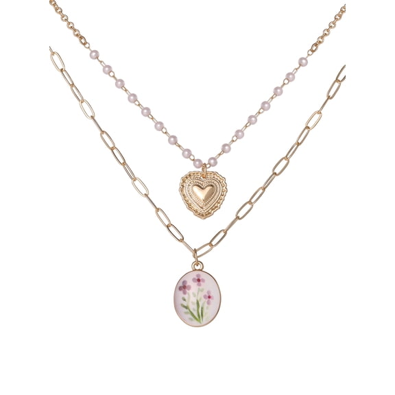 Celebrity Pink Women's Adjustable Length Flower Layered Necklace