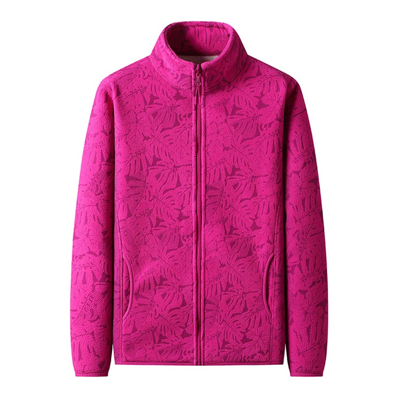 Hot Pink Buttoned Fleece Jacket Women's