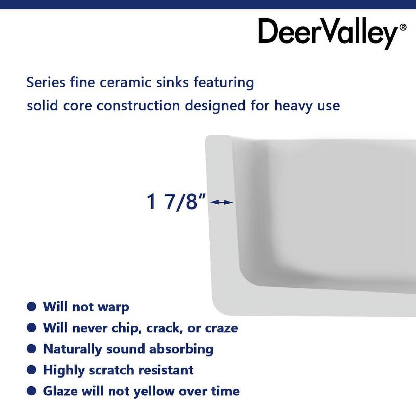 DeerValley DV-1K026 Ceramic Farmhouse Kitchen Sink with Grid and Strainer,30" L x 18" W x 10" H
