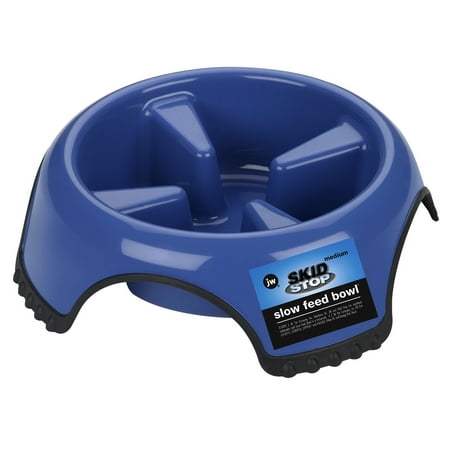 JW Pet Skid Stop Slow Feed Plastic Dog Bowl Rubber Base Feeder or Waterer, For Small to Medium Dogs, 1 Cup, Medium, Assorted Colors