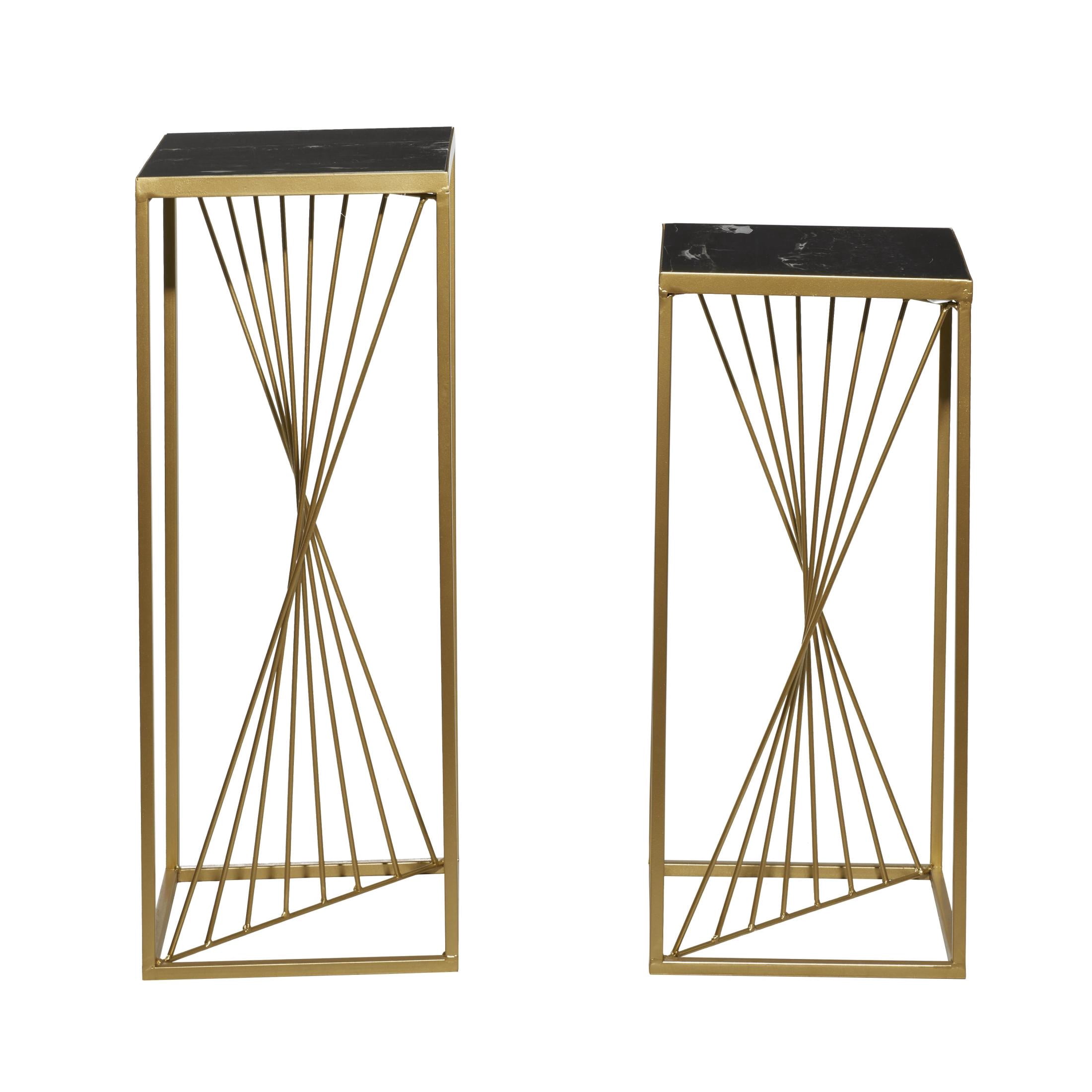 DecMode Contemporary Metal Square Pedestal Table, with Gold/Black Finsh, Set of 2 30", 26"H