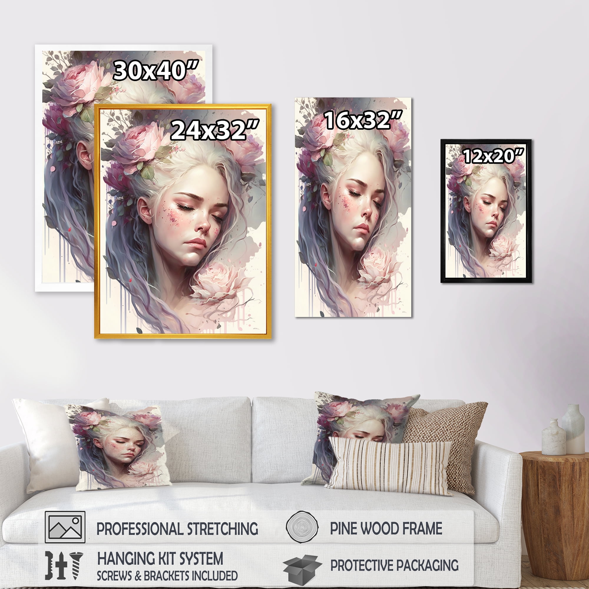 Designart Woman'S Face With Eyes Closed And Flowers In Her Hair