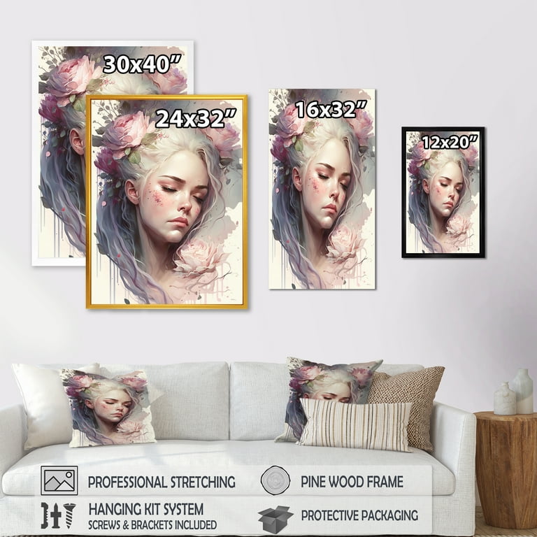 Designart Woman'S Face With Eyes Closed And Flowers In Her Hair