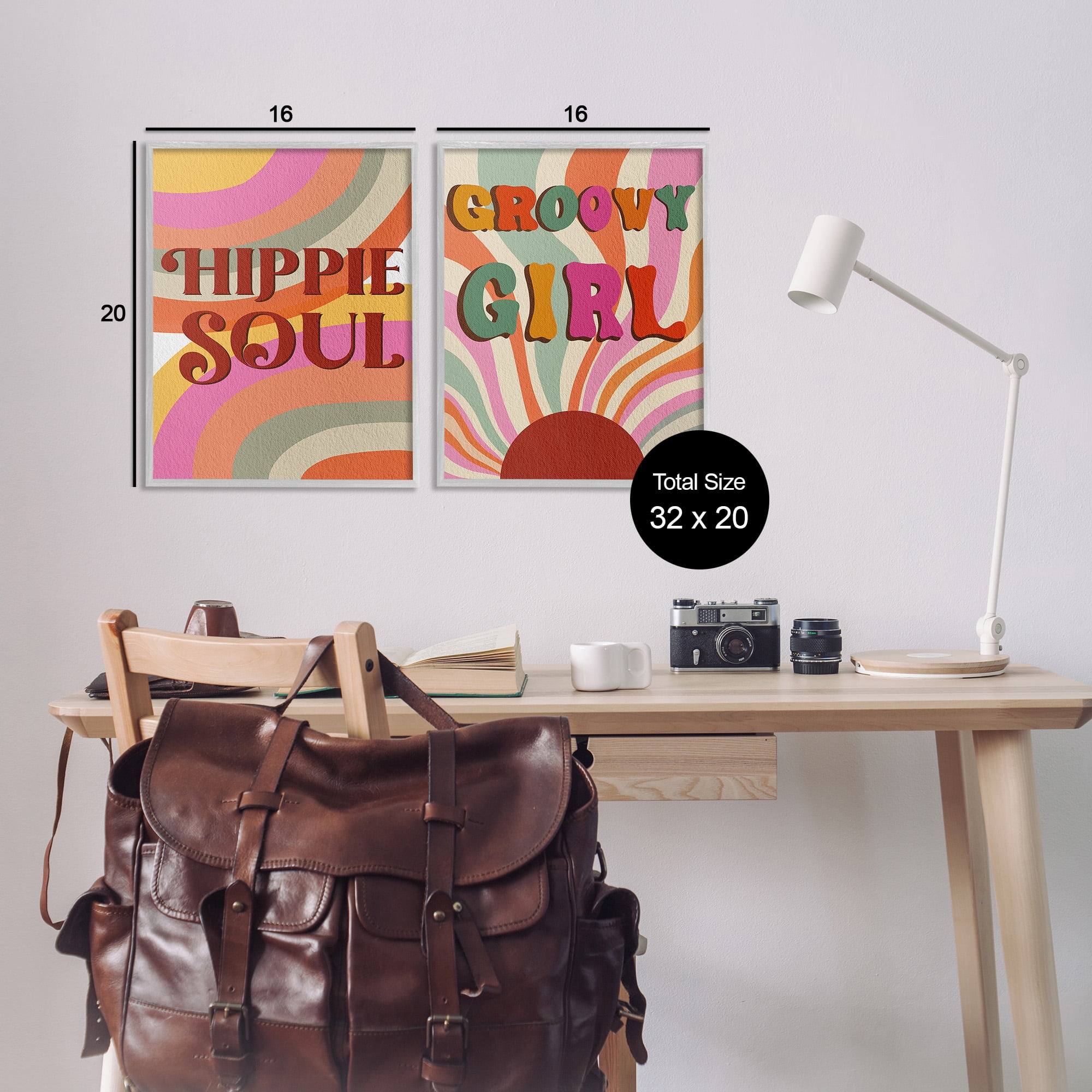 Stupell Industries Groovy Striped Phrases Abstract Painting Gray Framed Art Print Wall Art, 16 x 20, Set of 2