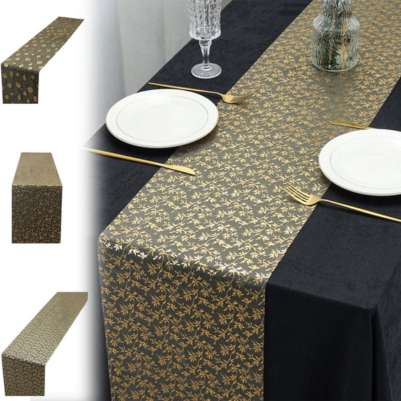 Gold Table Runner Sheer Gauze Mesh with Sequin Glitter, Metallic Disposable Table Decor for Wedding, Anniversary, Valentine's Day, Parties, 11 x 108 Inch Cuttable Roll